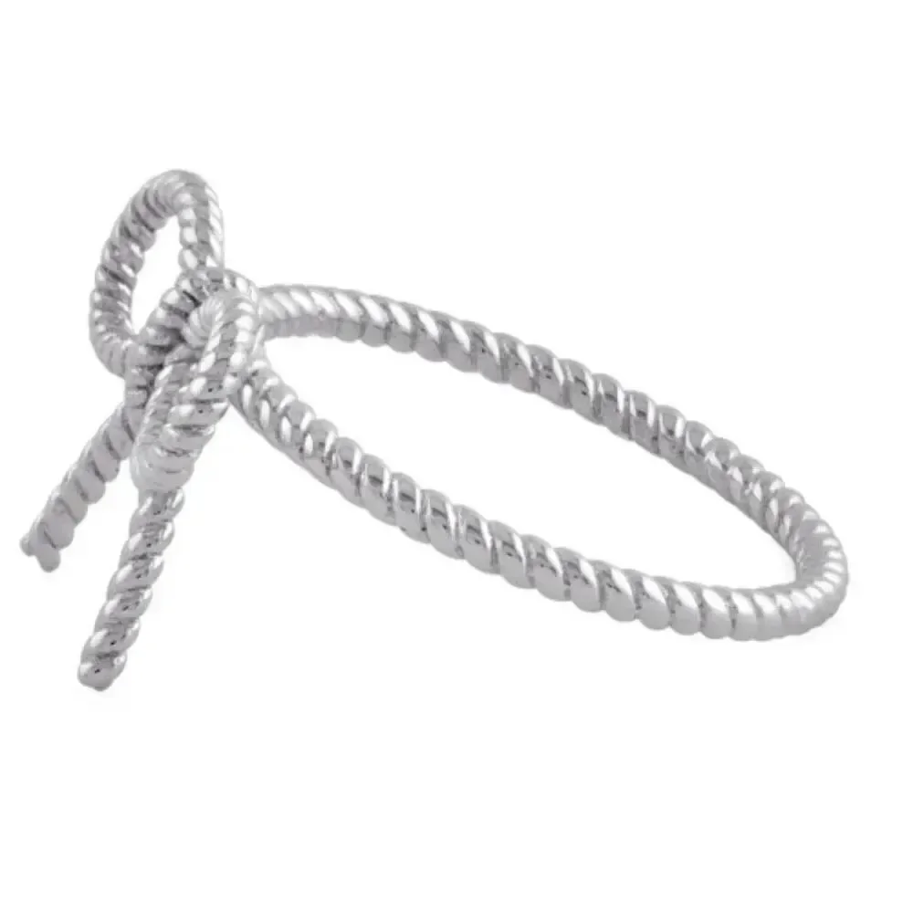 Twisted Elegance: Sterling Silver Rope Knot Bow Ring New